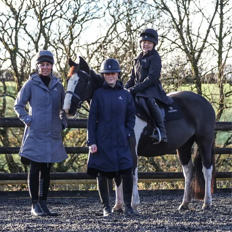 EQUIDRY Bronte Waterproof Junior Long Riding Coat - Navy-4