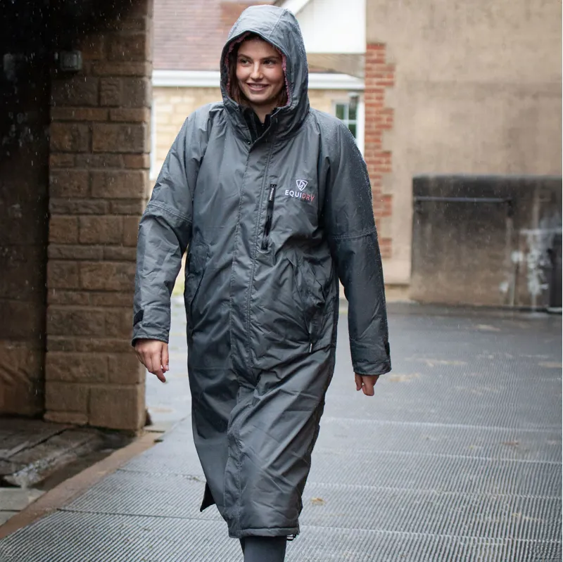 EQUIDRY Evolution Thick Fleece Lined Waterproof Jacket - Charcoal/Pink-2