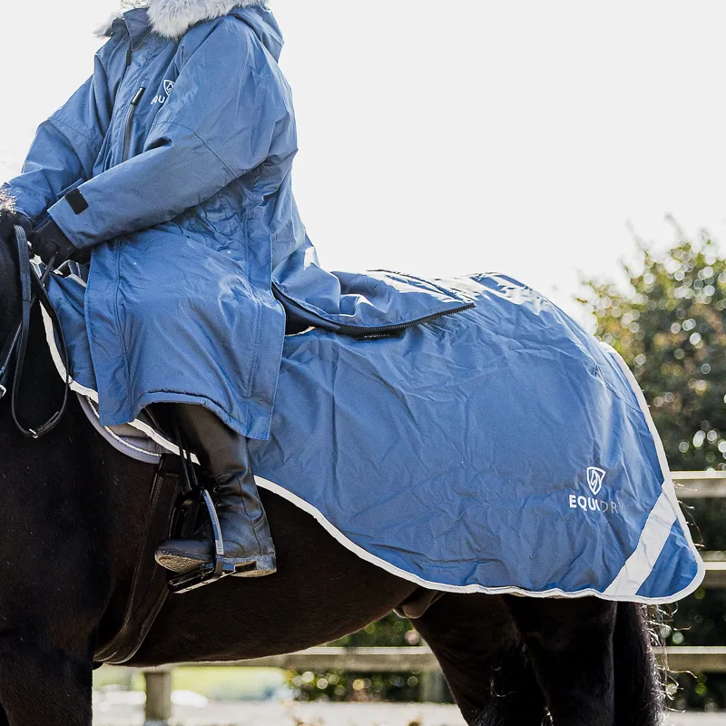 EQUIDRY Waterproof Thick Fleece Lined Exercise Sheet - Steel Blue/Grey-1
