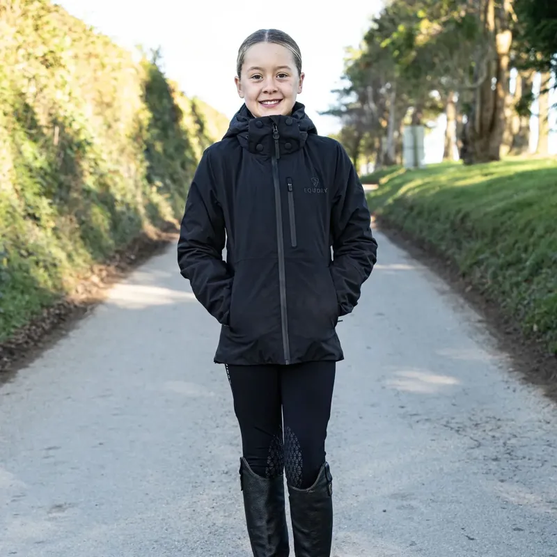 EQUIDRY Iris Junior Girls Warm Waterproof Riding Jacket - Black-3