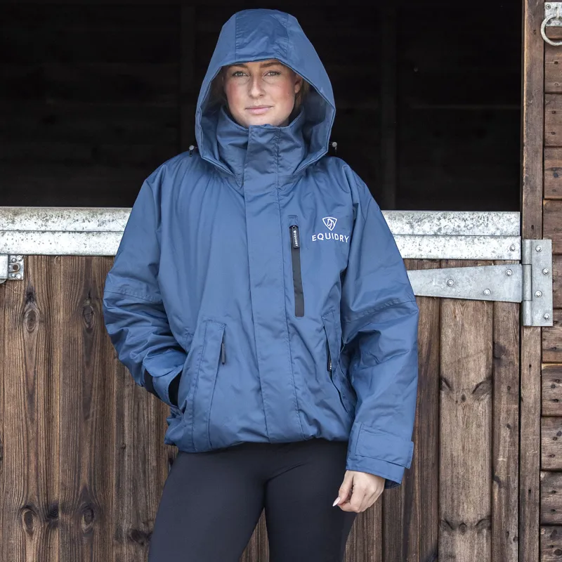 EQUIDRY Shortie Thin Fleece Lined Waterproof Jacket - Steel Blue/Grey-3