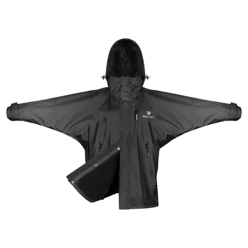 EQUIDRY Shortie Thin Fleece Lined Adults Waterproof Jacket - Black-3