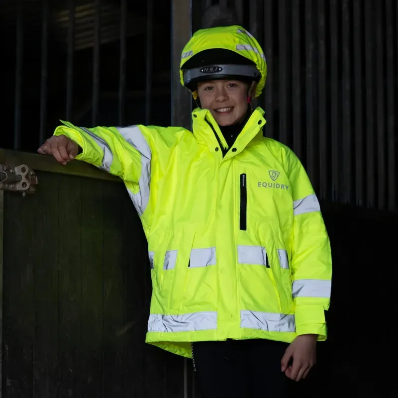 EQUIDRY Shortie Thin Fleece Lined Junior Waterproof Jacket - Hi-Viz Yellow