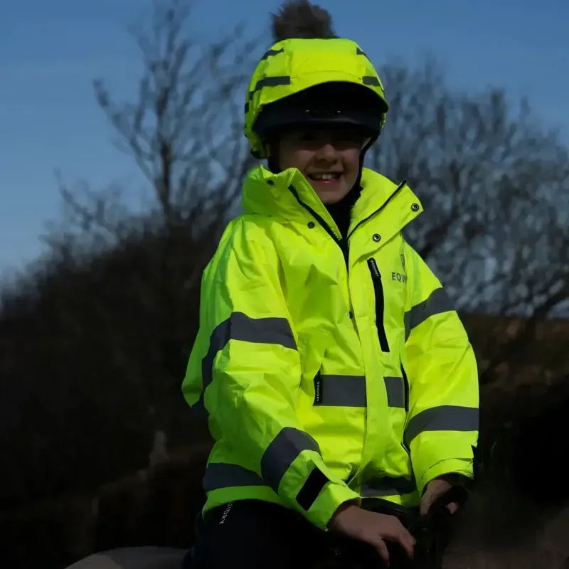 EQUIDRY Shortie Thin Fleece Lined Junior Waterproof Jacket - Hi-Viz Yellow-1