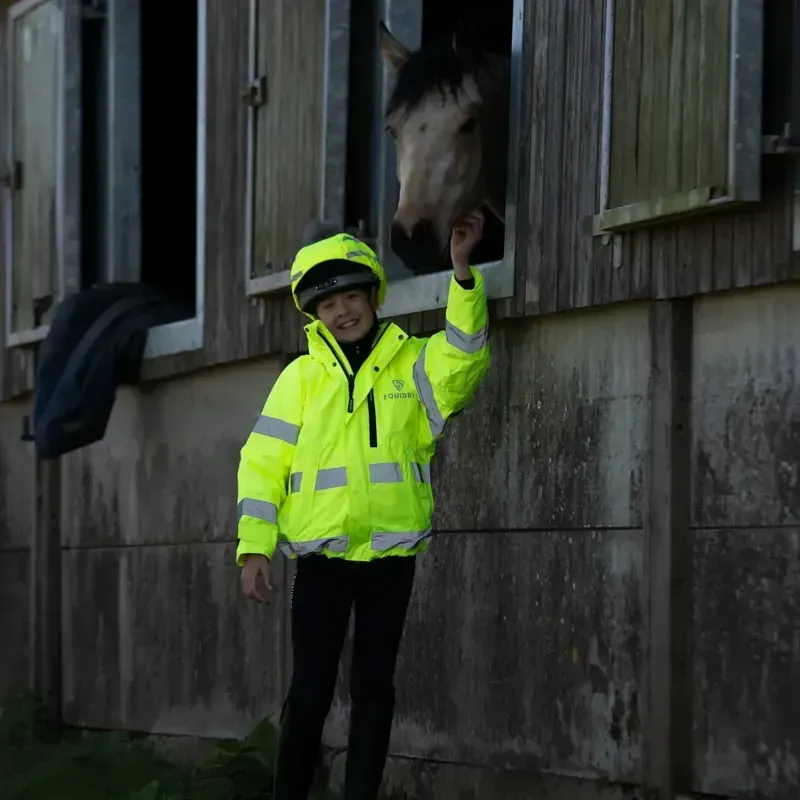 EQUIDRY Shortie Thin Fleece Lined Junior Waterproof Jacket - Hi-Viz Yellow-3