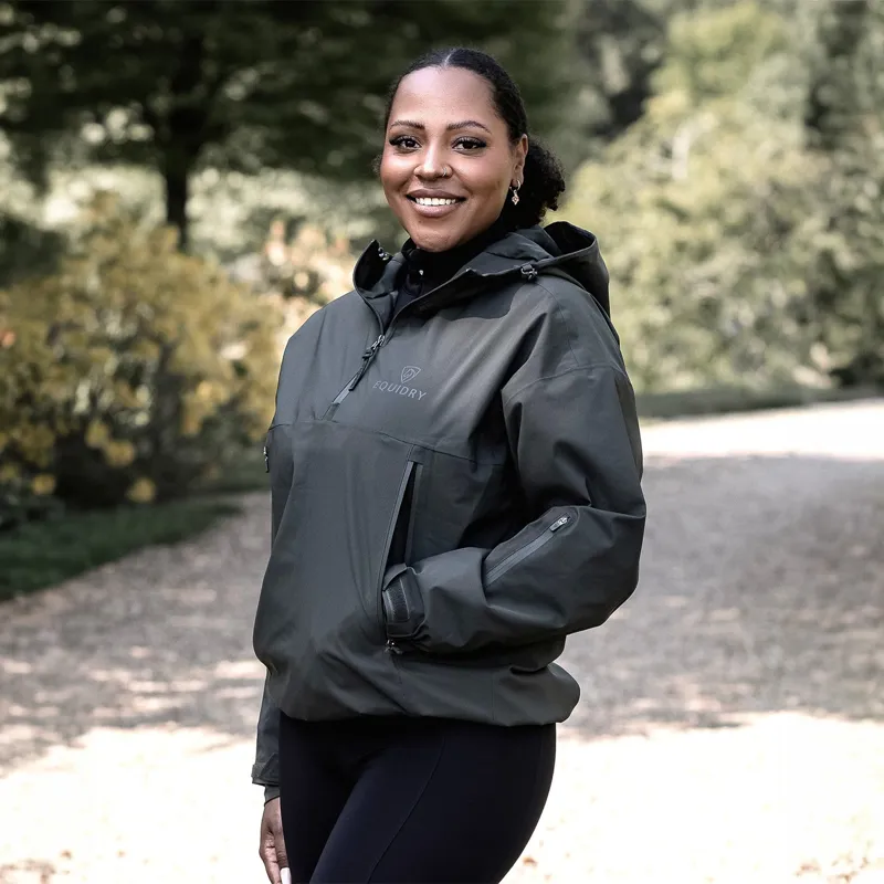 EQUIDRY Storm Smock Waterproof Quarter Zip Adults Jacket - Black Forest
