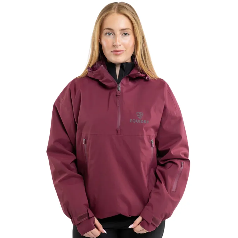 EQUIDRY Storm Smock Waterproof Quarter Zip Adults Jacket - Burgundy-9