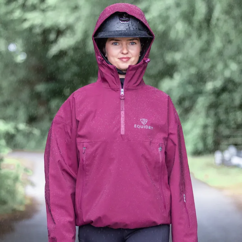 EQUIDRY Storm Smock Waterproof Quarter Zip Adults Jacket - Burgundy-5