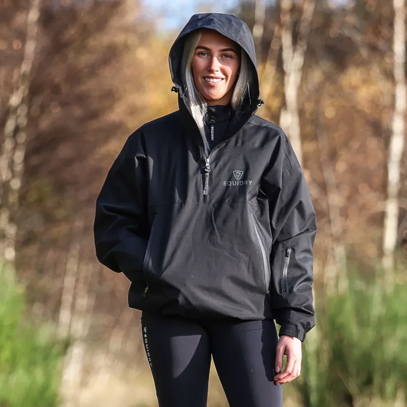EQUIDRY Storm Smock Waterproof Quarter Zip Adults Jacket - Black-9