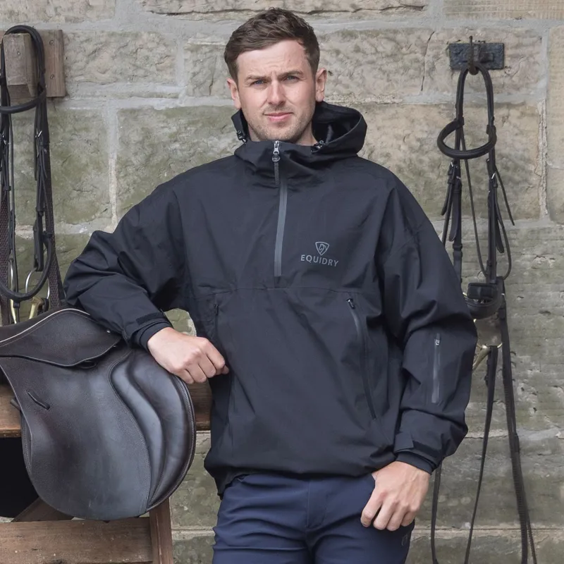 EQUIDRY Storm Smock Waterproof Quarter Zip Adults Jacket - Black-1