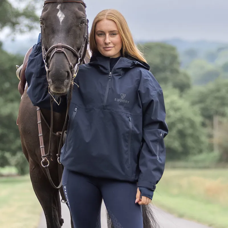 EQUIDRY Storm Smock Waterproof Quarter Zip Adults Jacket - Navy