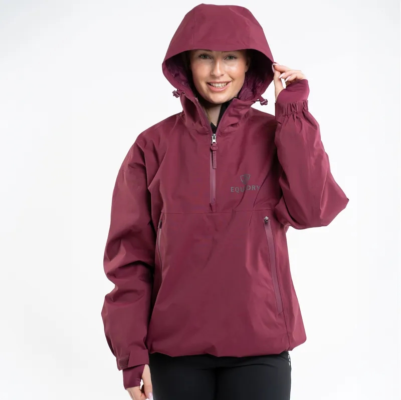 EQUIDRY Storm Smock Waterproof Quarter Zip Adults Jacket - Burgundy-8