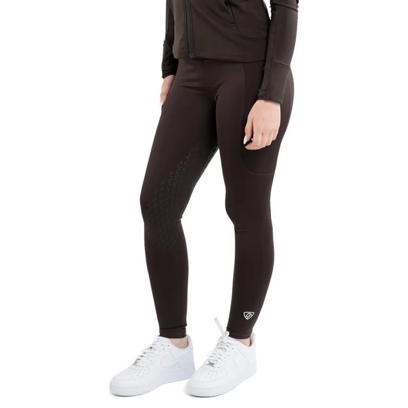 Equidry Water Repellent Knee Grip Womens Riding Leggings - Brown/White-2