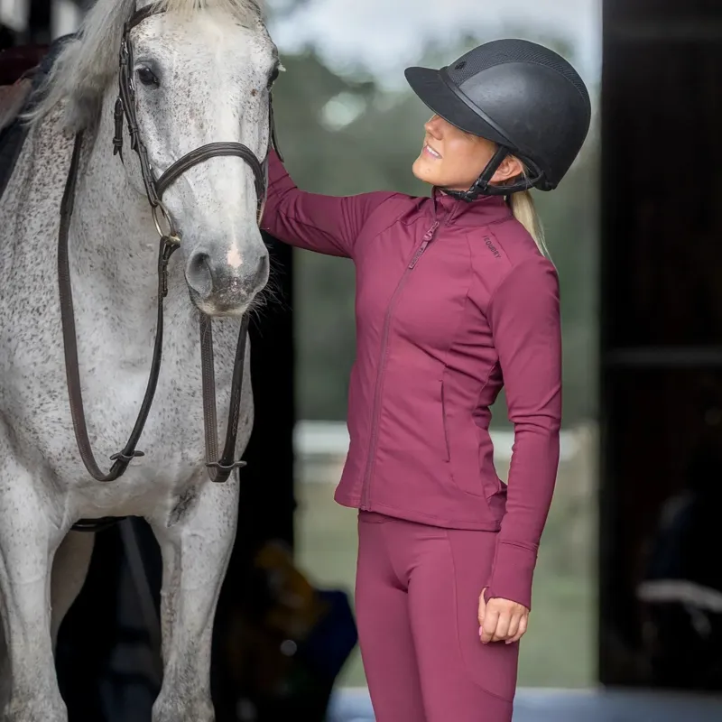 EQUIDRY Water Repellent Womens Zip Up Top - Plum/Black-4
