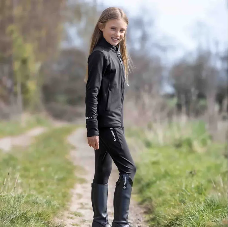 EQUIDRY Water Resistant Junior Full Grip Riding Tights - Black/White-3