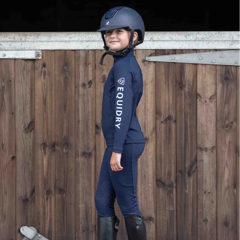 EQUIDRY Water Resistant Junior Full Grip Riding Tights - Navy/White-3