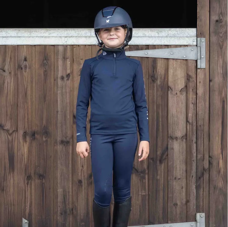 EQUIDRY Water Resistant Junior Full Grip Riding Tights - Navy/White-2