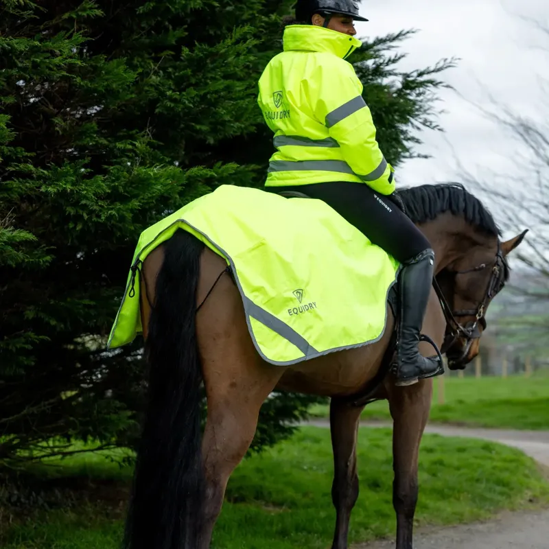 EQUIDRY Waterproof Thin Fleece Lined Exercise Sheet - Hi-Vis Yellow-1