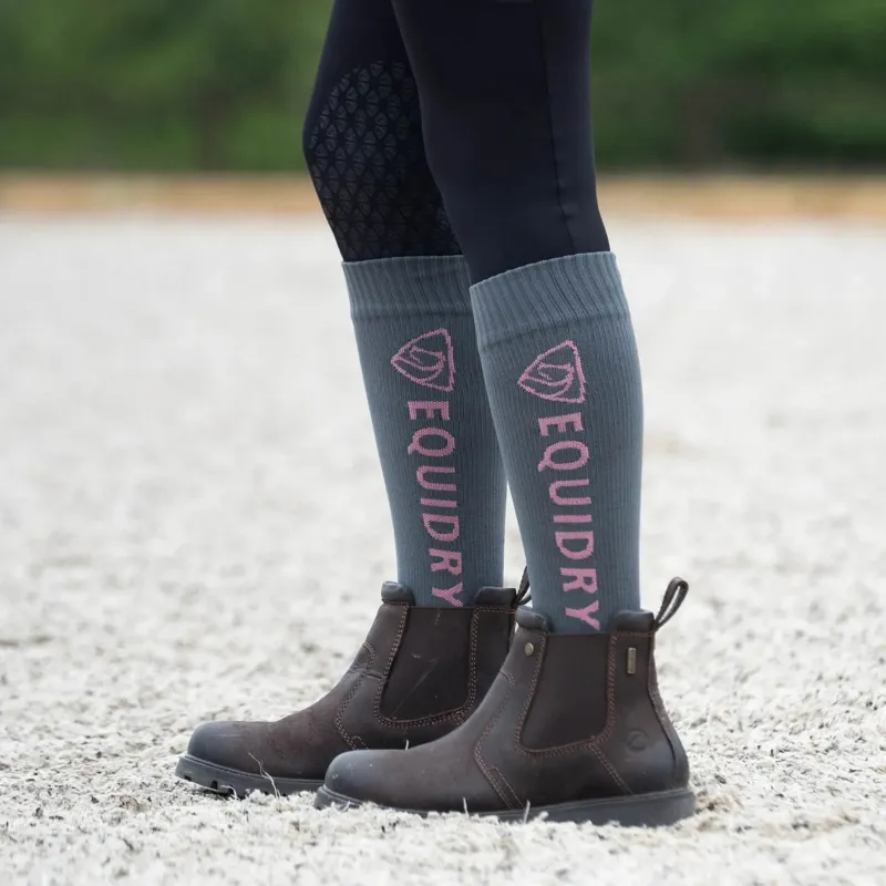 EQUIDRY Waterproof Tall Socks - Grey/Pale Pink-2