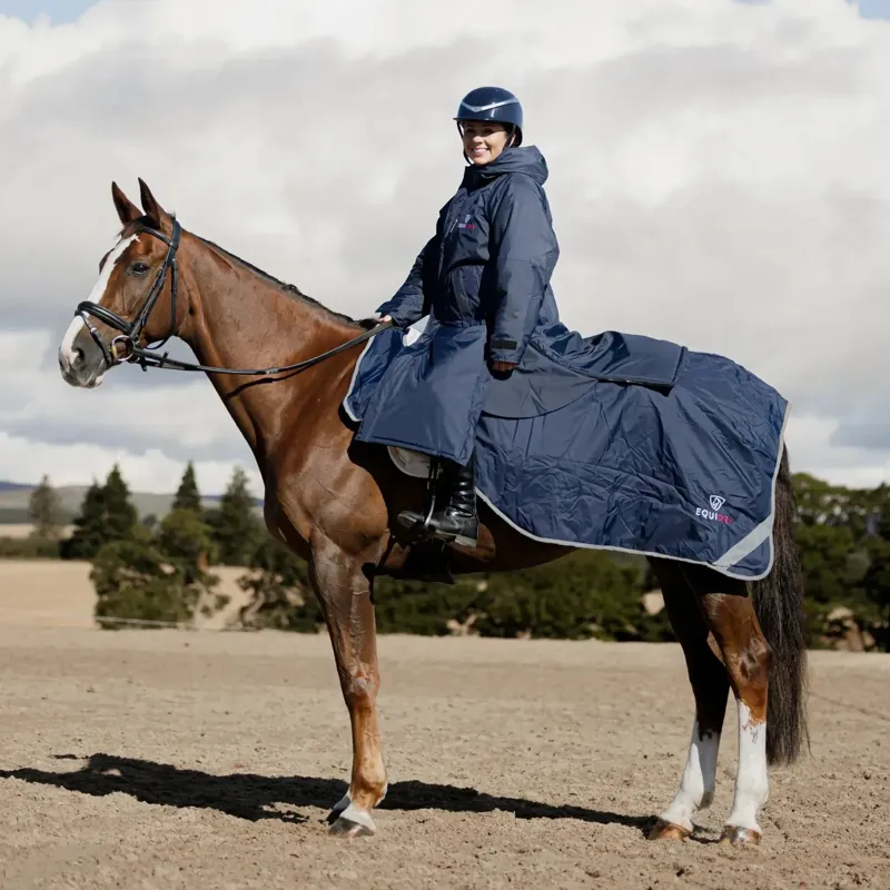 EQUIDRY Waterproof Thick Fleece Lined Exercise Sheet - Navy/Raspberry-2