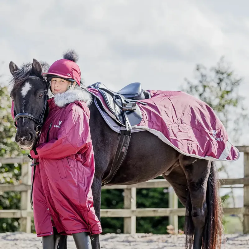 EQUIDRY Waterproof Thick Fleece Lined Exercise Sheet - Plum/Grey-2