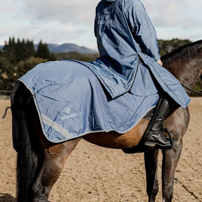 EQUIDRY Waterproof Thick Fleece Lined Exercise Sheet - Steel Blue/Grey