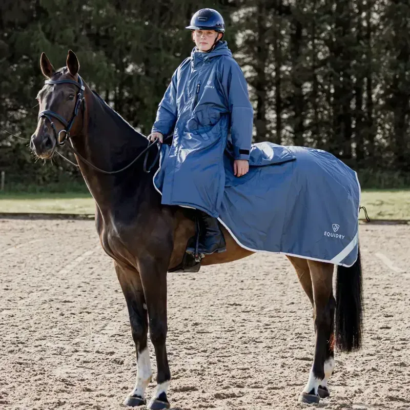 EQUIDRY Waterproof Thick Fleece Lined Exercise Sheet - Steel Blue/Grey-2