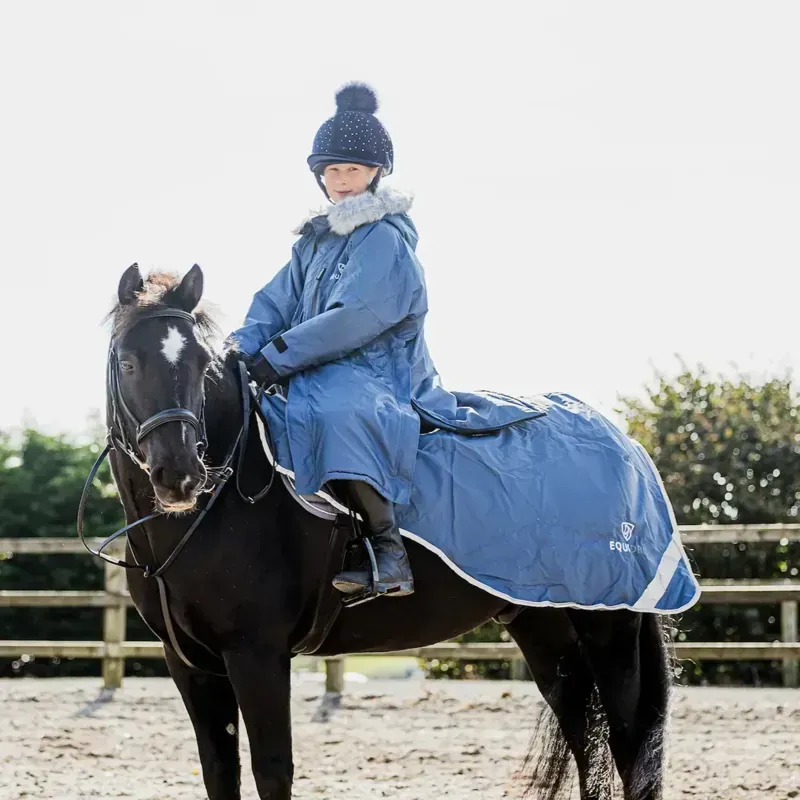 EQUIDRY Waterproof Thick Fleece Lined Exercise Sheet - Steel Blue/Grey-3