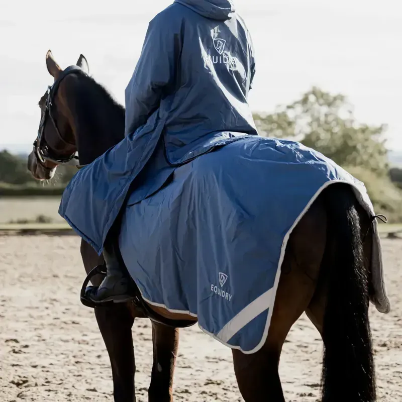 EQUIDRY Waterproof Thick Fleece Lined Exercise Sheet - Steel Blue/Grey-4