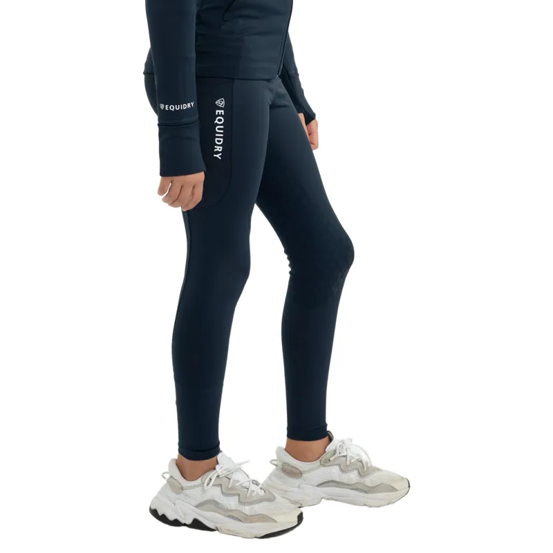 EQUIDRY Water Resistant Junior Full Grip Riding Tights - Navy/White-1