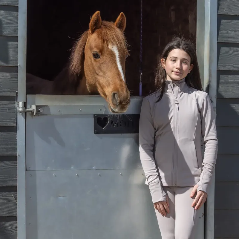 Equidry Junior Girls Full Zip Up Water Repellent Top - Sand/White-4