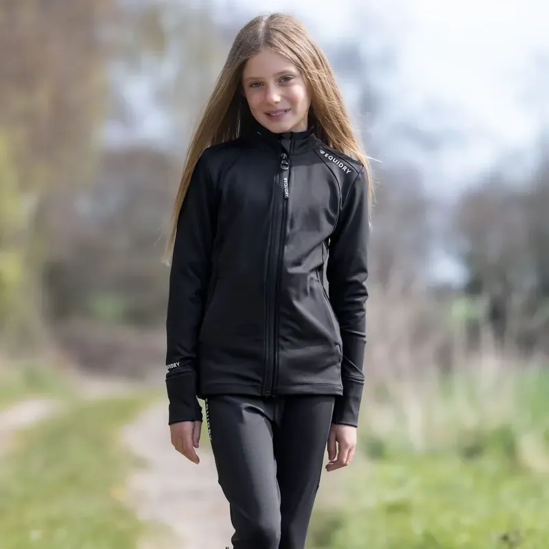 Equidry Junior Girls Full Zip Up Water Repellent Top - Black/White-5