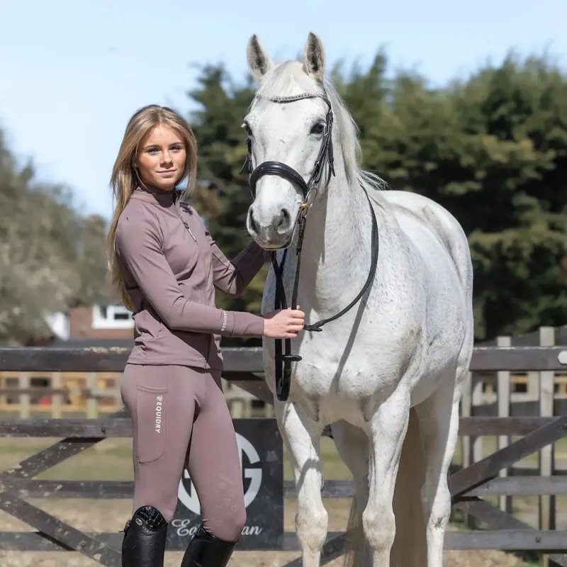 Equidry Junior Girls Full Zip Up Water Repellent Top - Mocha/White-1