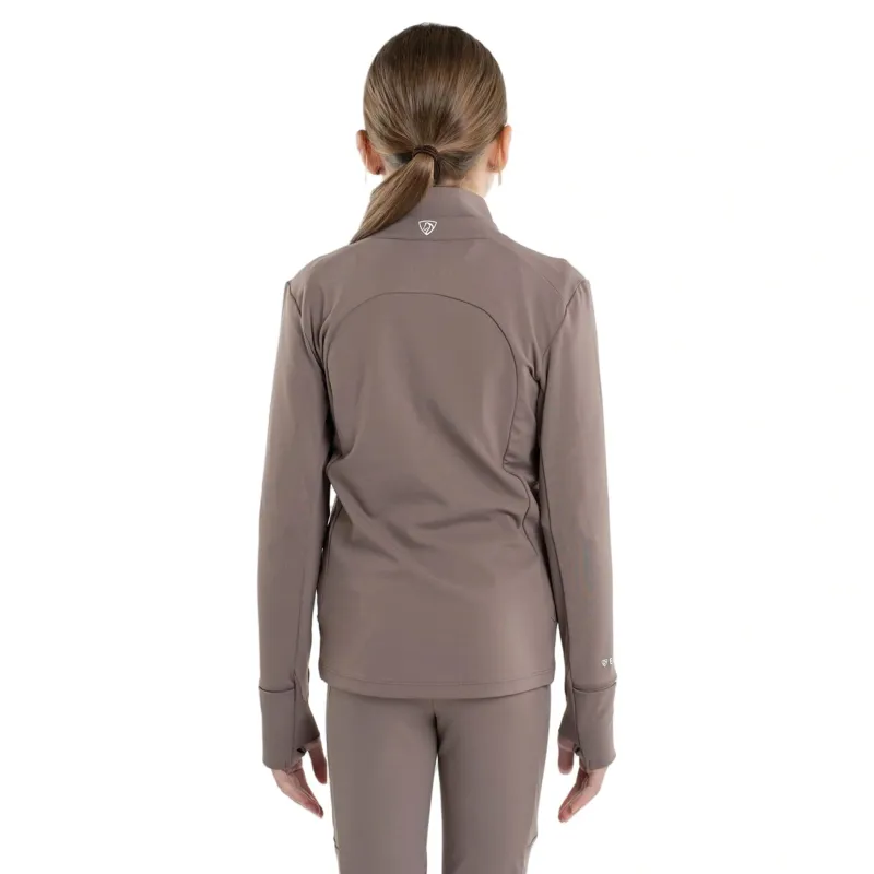 Equidry Junior Girls Full Zip Up Water Repellent Top - Mocha/White-2