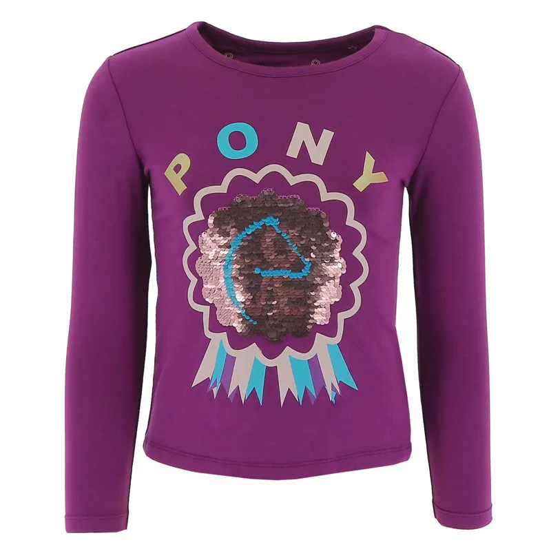 Equi-Kids Pony Love Sequin Girls Long Sleeve T-Shirt - Purple