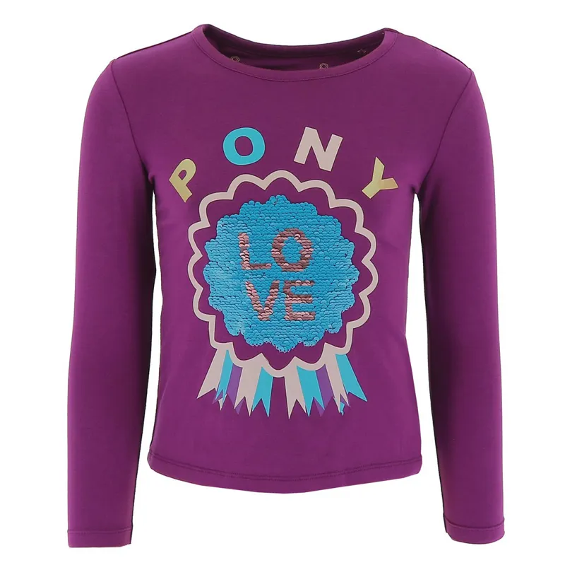 Equi-Kids Pony Love Sequin Girls Long Sleeve T-Shirt - Purple-1
