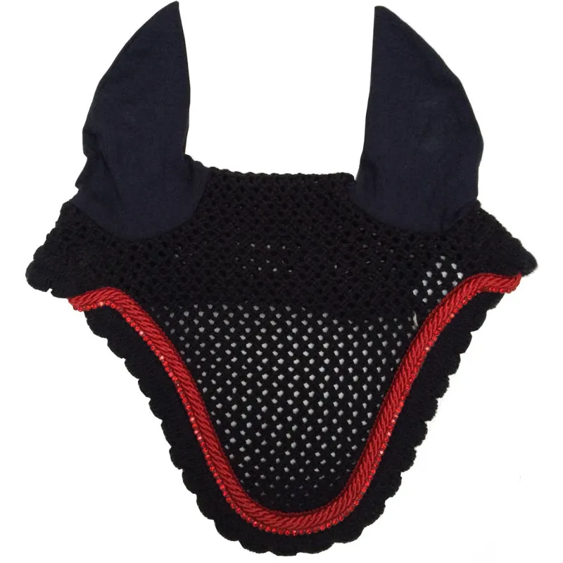 Equiline Kim Custom Ear Net - Blue/52 Red/Red Rhinestones