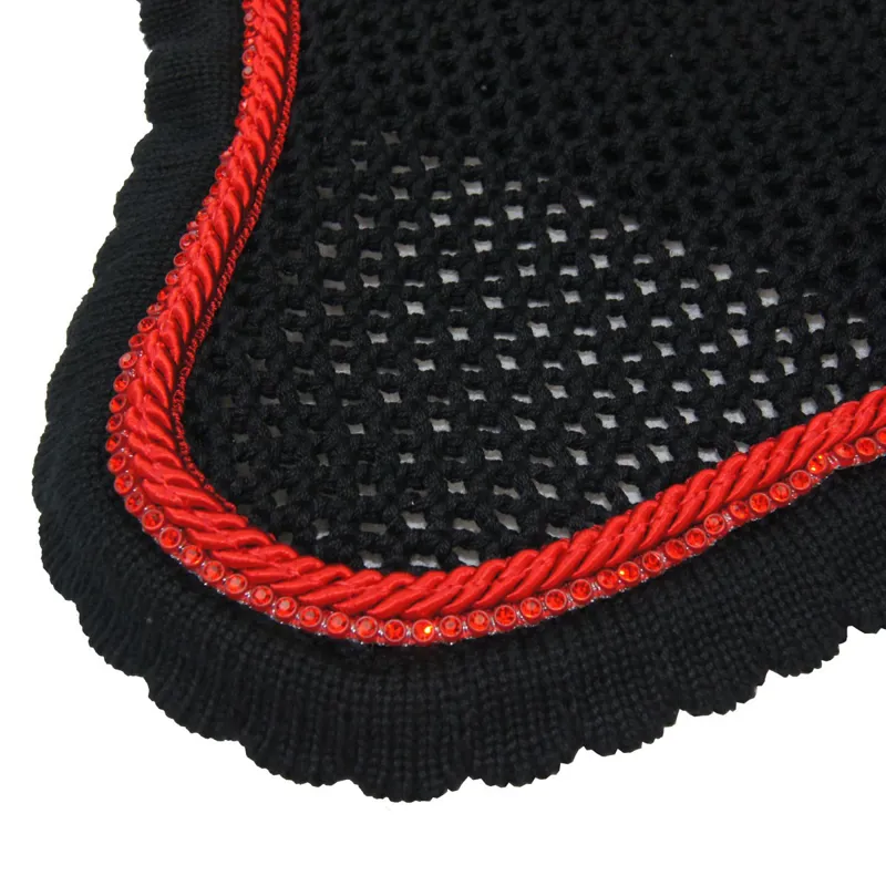 Equiline Kim Custom Ear Net - Black/52 Red/S010 Red Rhinestones-1
