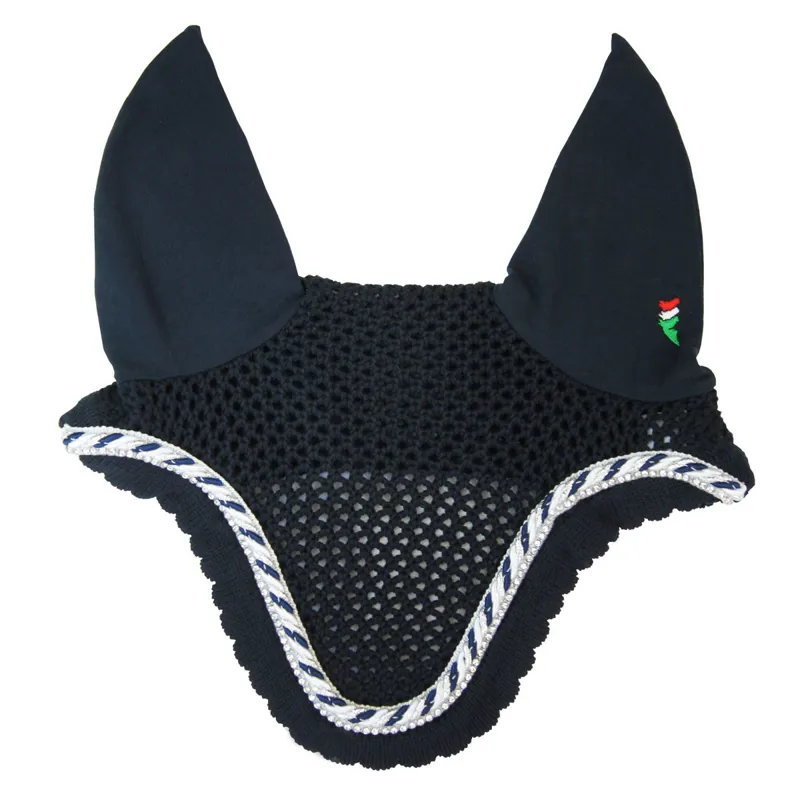 Equiline Kim Custom Ear Net - Blue/88 Glitter Cord/White Rhinestones