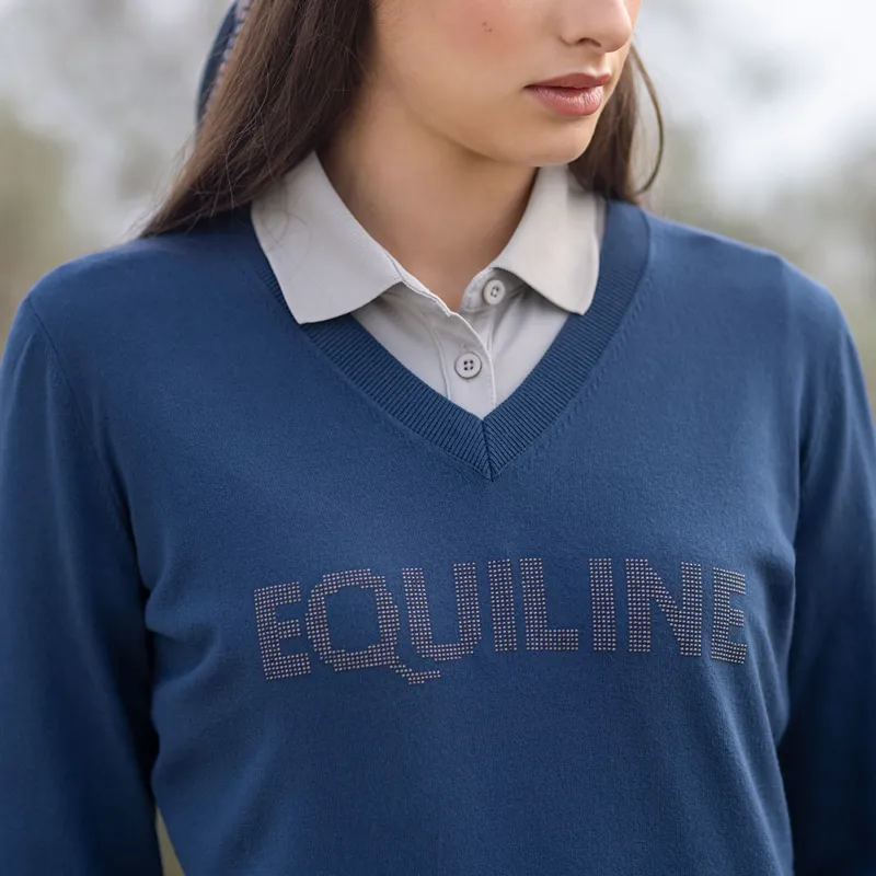 Equiline Eleonore Ladies V-Neck Pullover - Diplomatic Blue-4