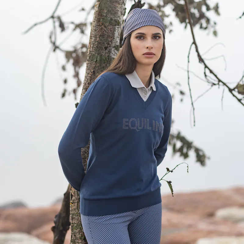 Equiline Eleonore Ladies V-Neck Pullover - Diplomatic Blue-3