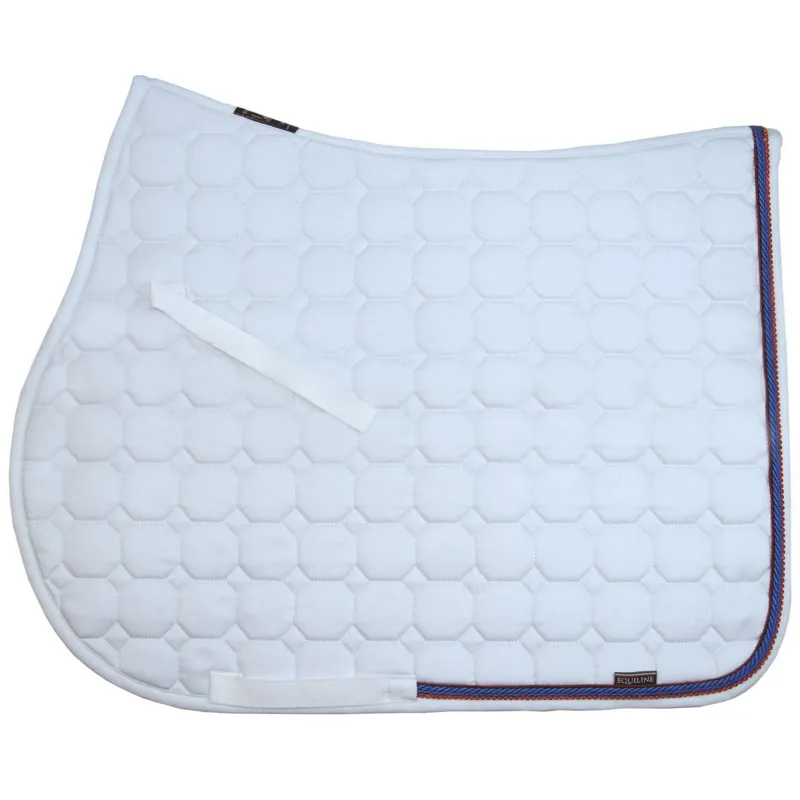 Equiline Octagon Custom Saddlecloth - White/Royal Blue/Red Diamante