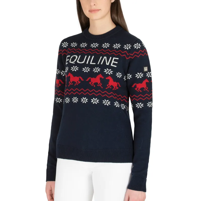 Equiline Nitan Ladies Christmas Sweater - Blue/Red
