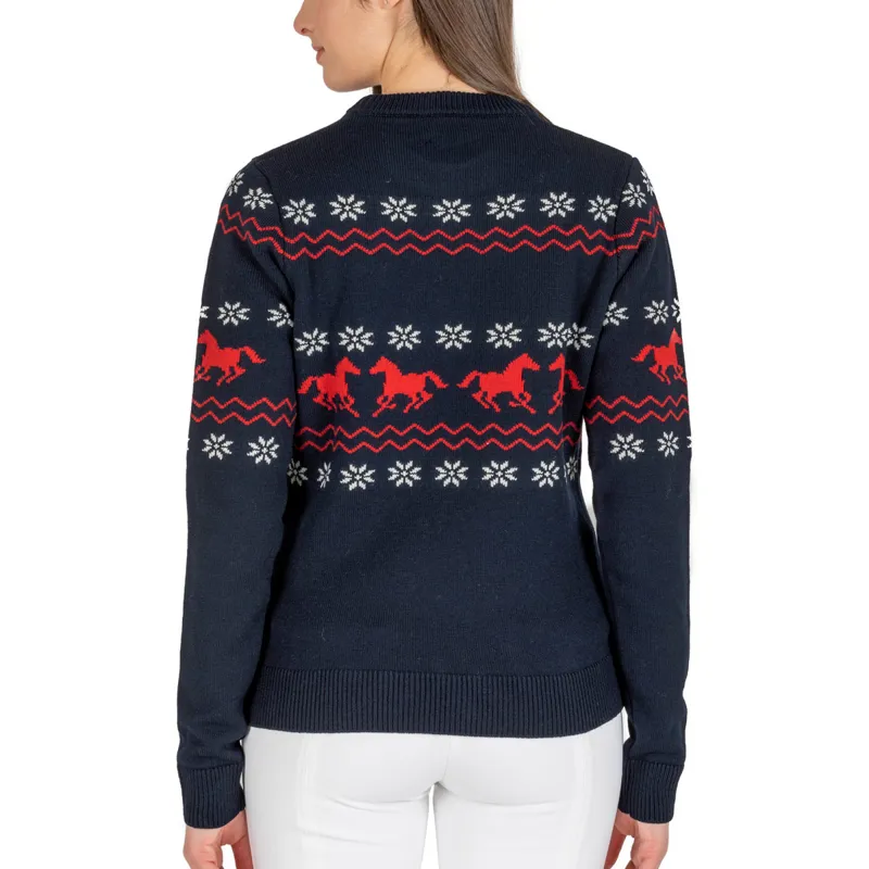 Equiline Nitan Ladies Christmas Sweater - Blue/Red-1