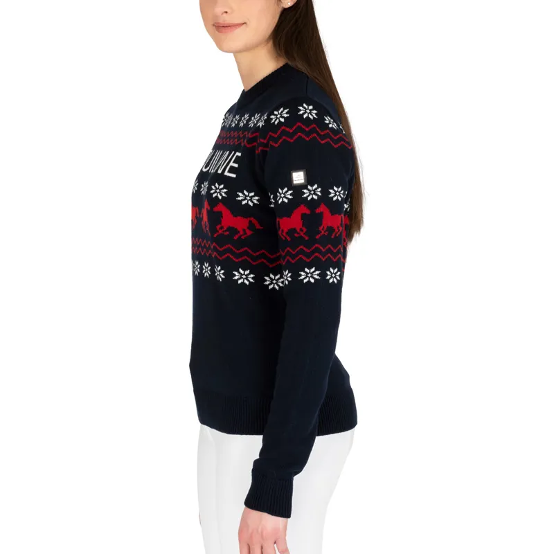 Equiline Nitan Ladies Christmas Sweater - Blue/Red-2