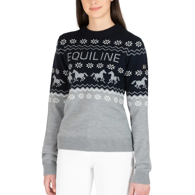 Equiline Nitan Ladies Christmas Sweater - Light Grey