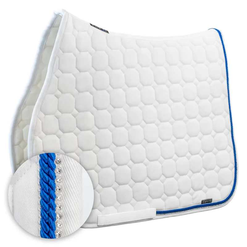 Equiline Octagon Custom Saddlecloth - White/Royal Blue/Diamante