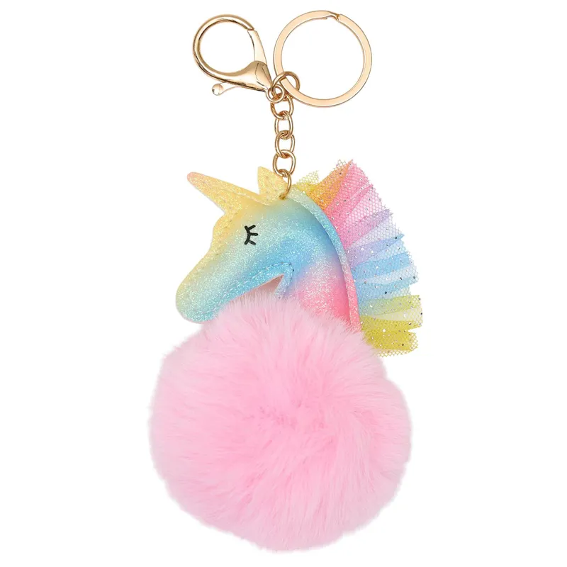 Equipage Unicorn Keyring With Pompon - Rainbow