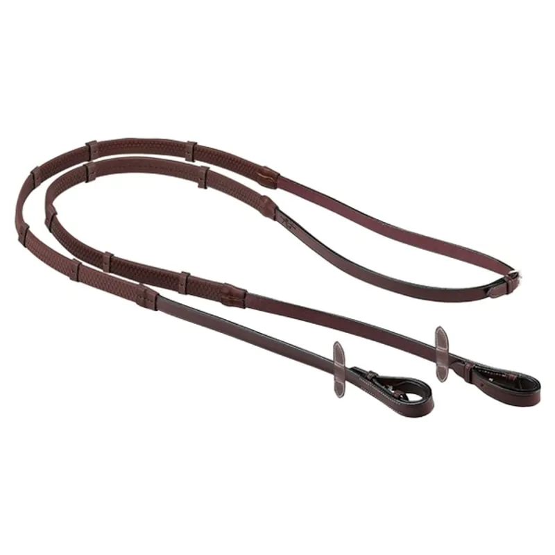 Equipe Emporio REE04 Rubber Continental Reins - Red Brown/Brass