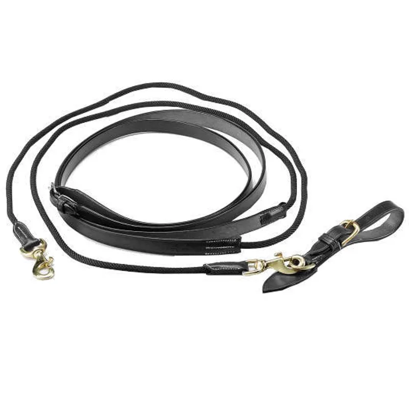 Equipe Leather and Rope Draw Reins - Black